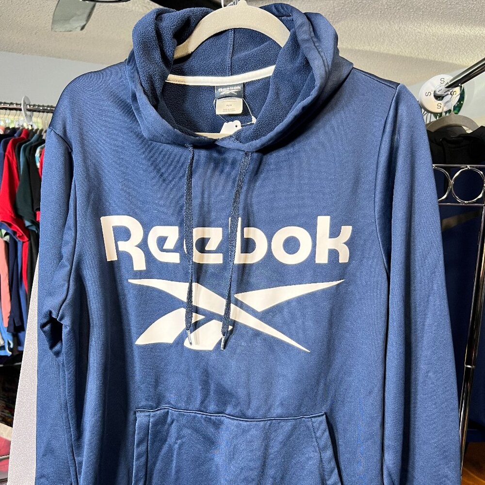 Reebok Blue Hoodie with Logo and Kangaroo Pocket SZ Medium